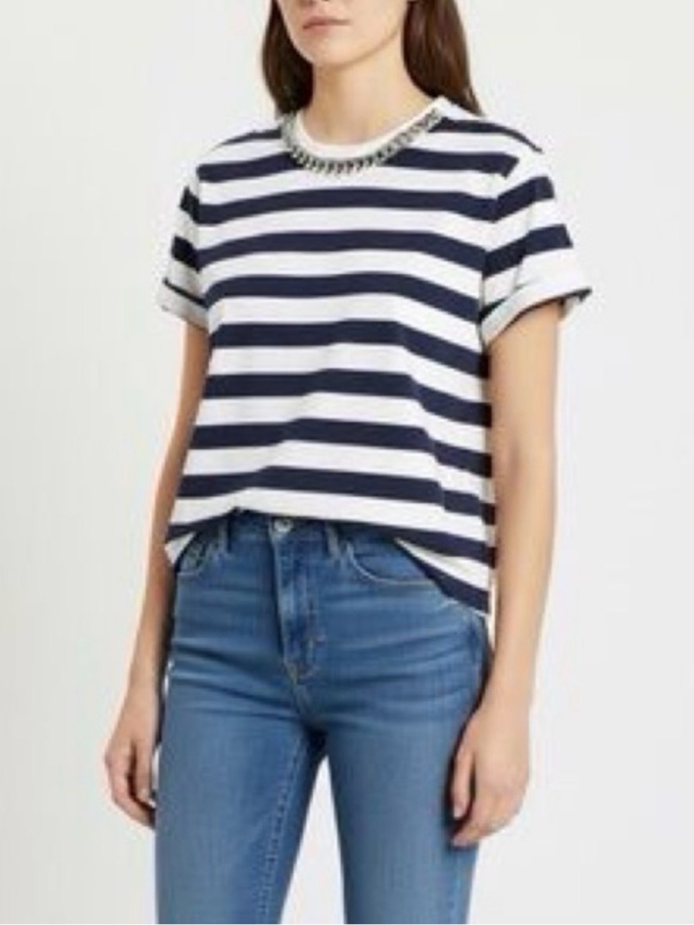 Sandro blue white striped cotton short sleeve tee small